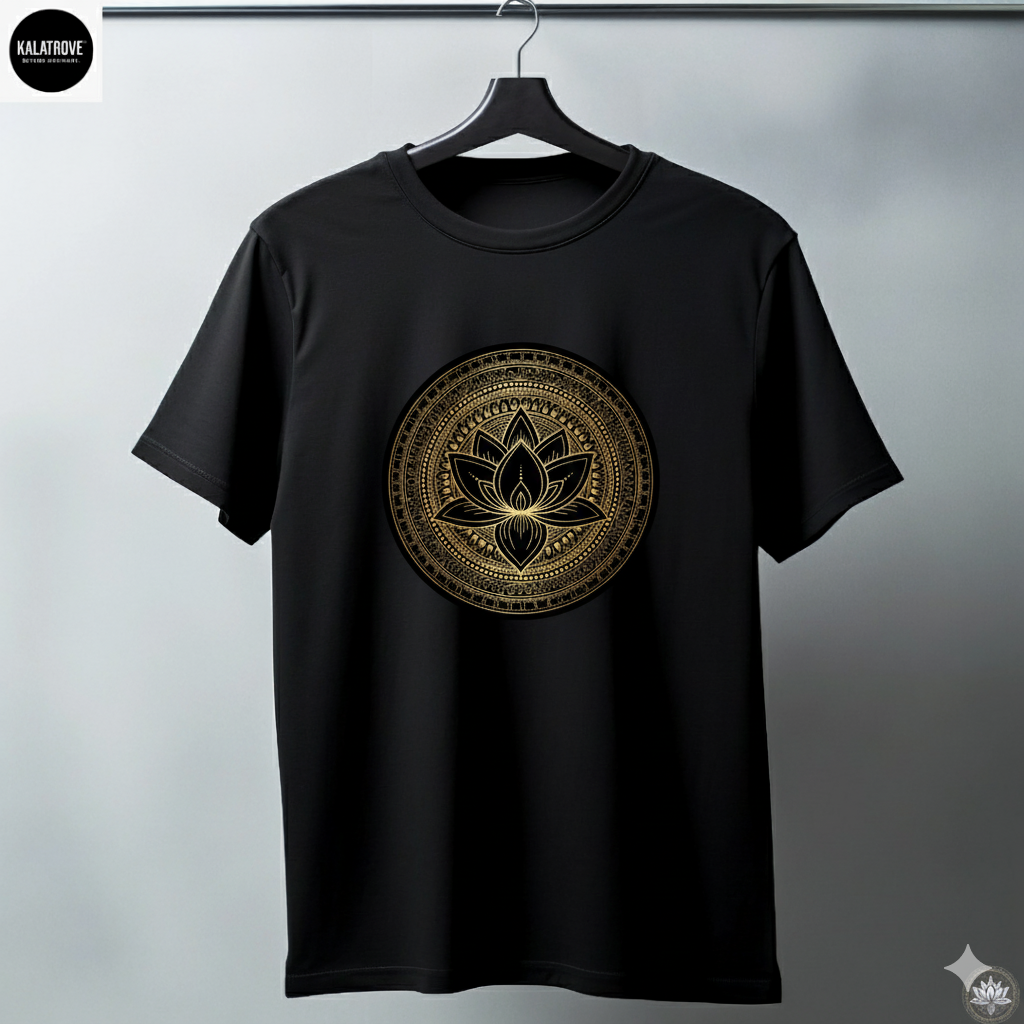 Sacred Lotus Mandala T-Shirt – Spiritual Black Graphic Tee