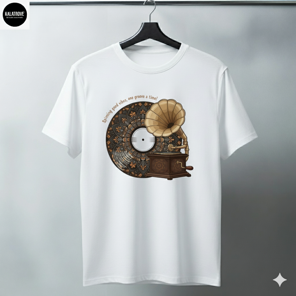 Spinning Good Vibes Gramophone T-Shirt – Retro Music Graphic Tee