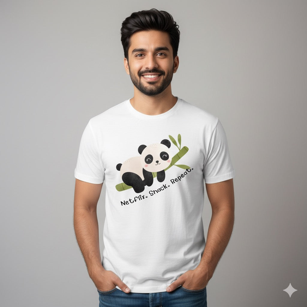 Netflix Snack Repeat Panda T-Shirt – Cute Lazy Day Graphic Tee