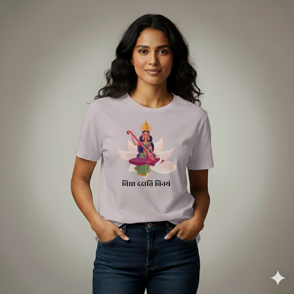 Vidhya Dadati Vinayam T-Shirt – Goddess Saraswati Spiritual Graphic Tee