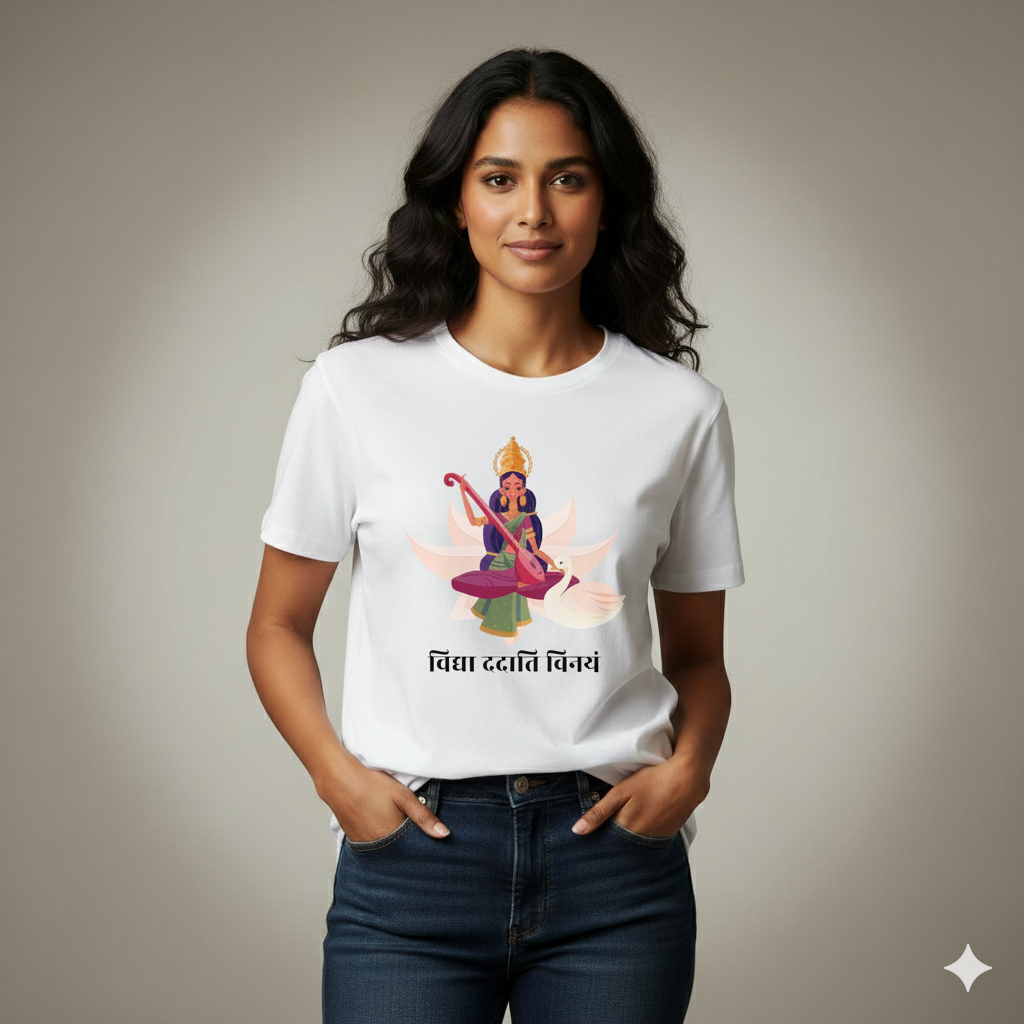 Vidhya Dadati Vinayam T-Shirt – Goddess Saraswati Spiritual Graphic Tee