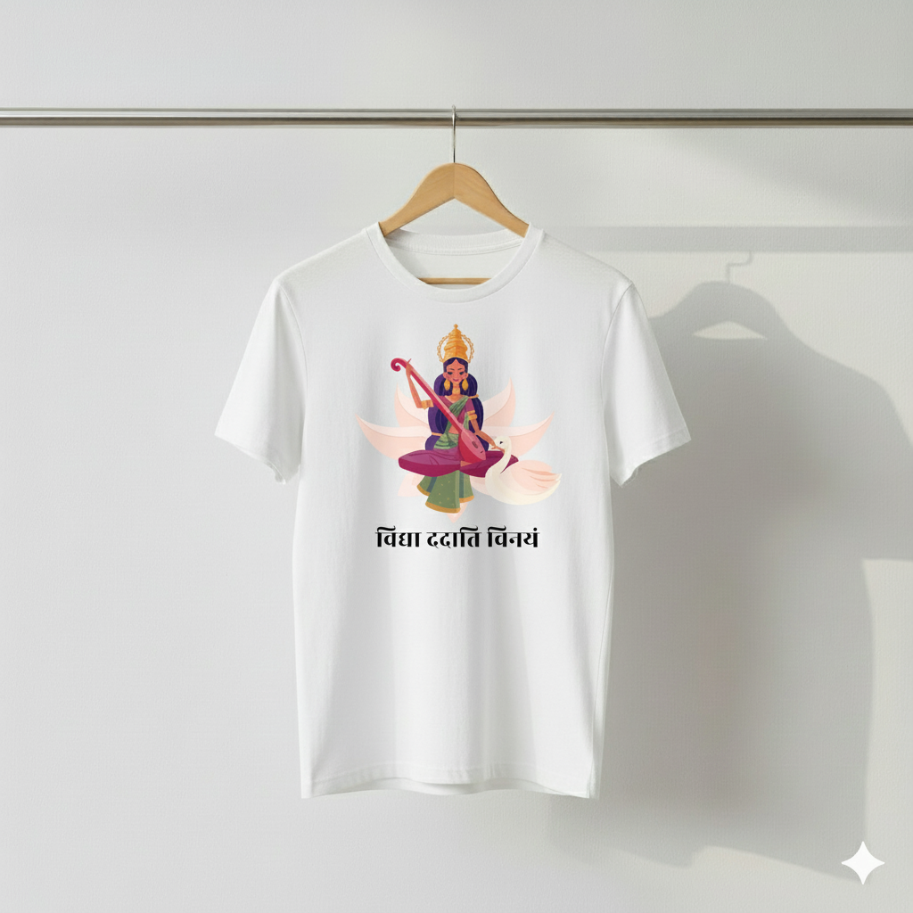 Vidhya Dadati Vinayam T-Shirt – Goddess Saraswati Spiritual Graphic Tee