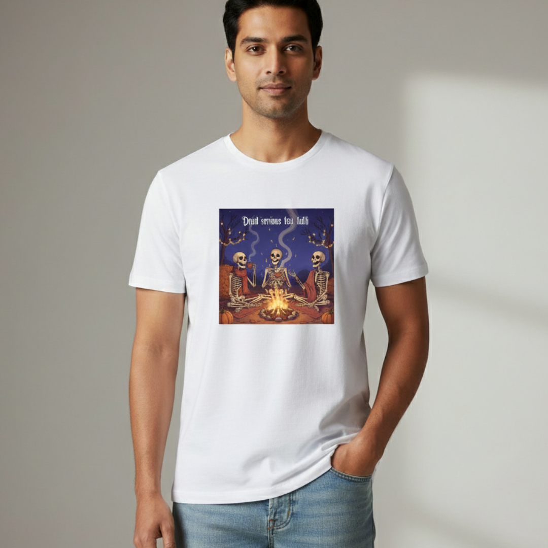 Dead Serious Tea Talk T-Shirt – Quirky Skeleton Campfire Graphic Tee