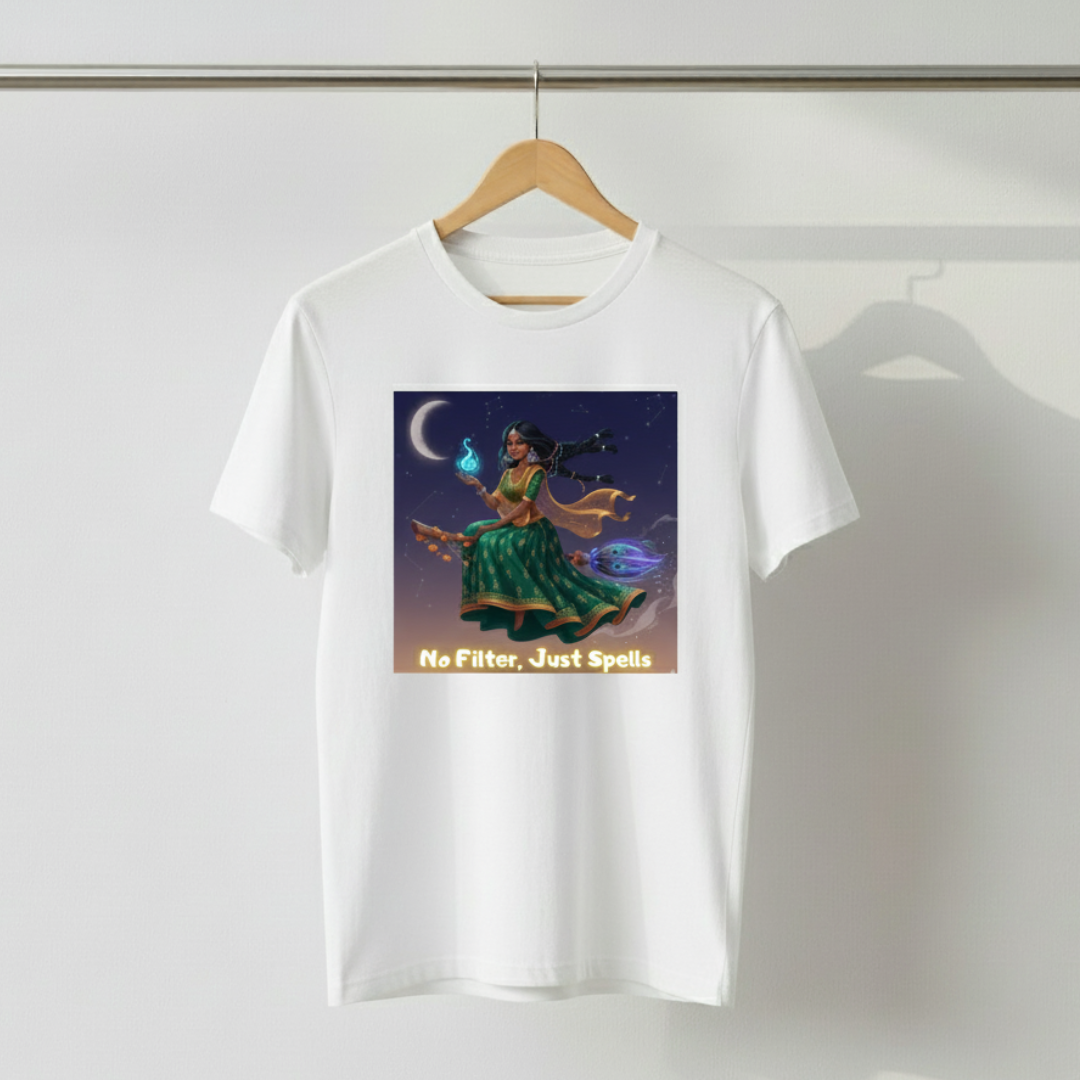No Filter Just Spells T-Shirt – Quirky Witch Graphic Tee