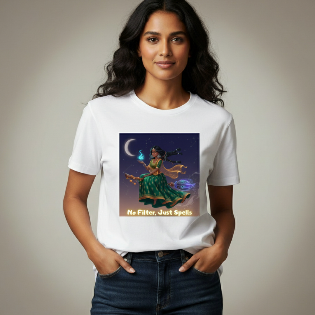 No Filter Just Spells T-Shirt – Quirky Witch Graphic Tee