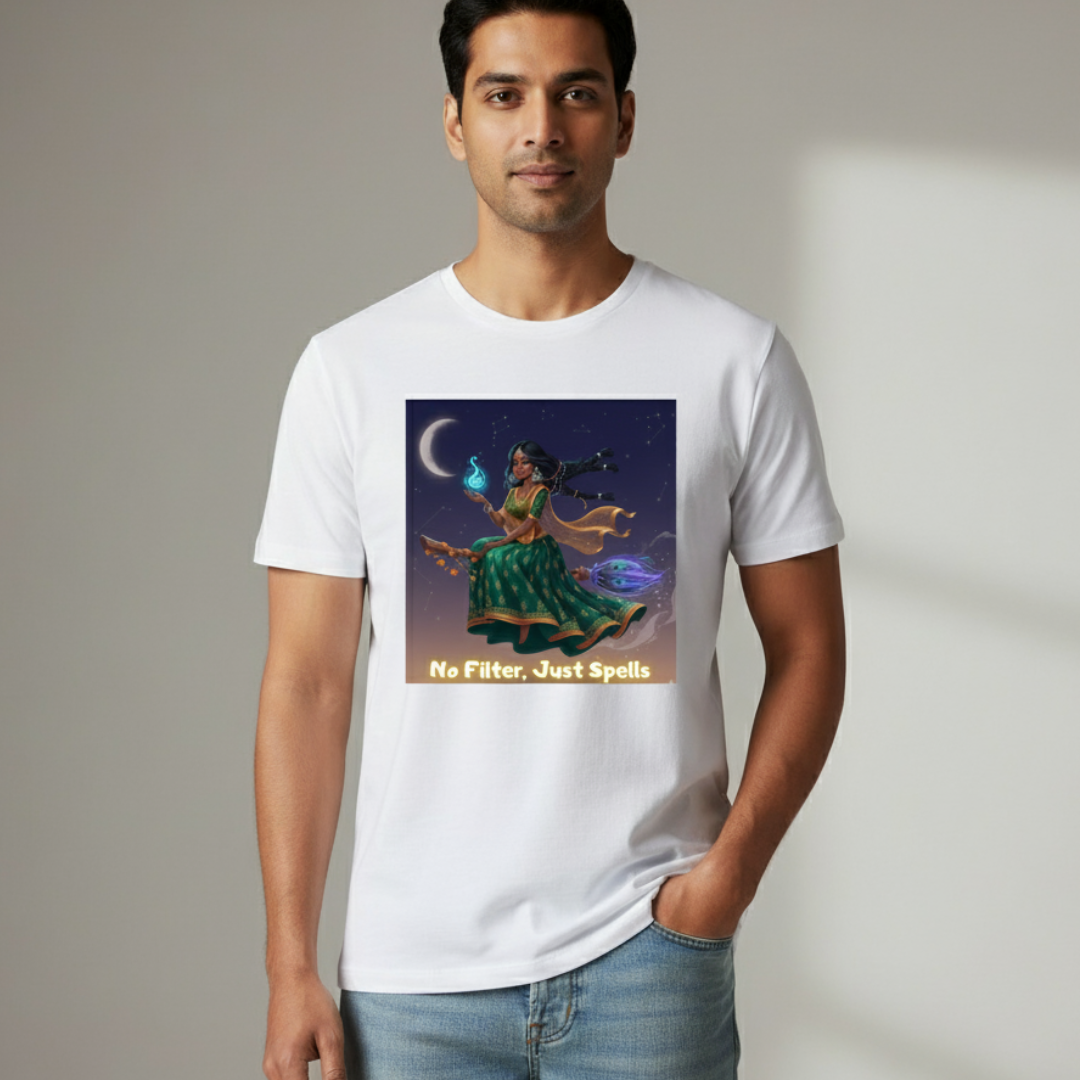 No Filter Just Spells T-Shirt – Quirky Witch Graphic Tee