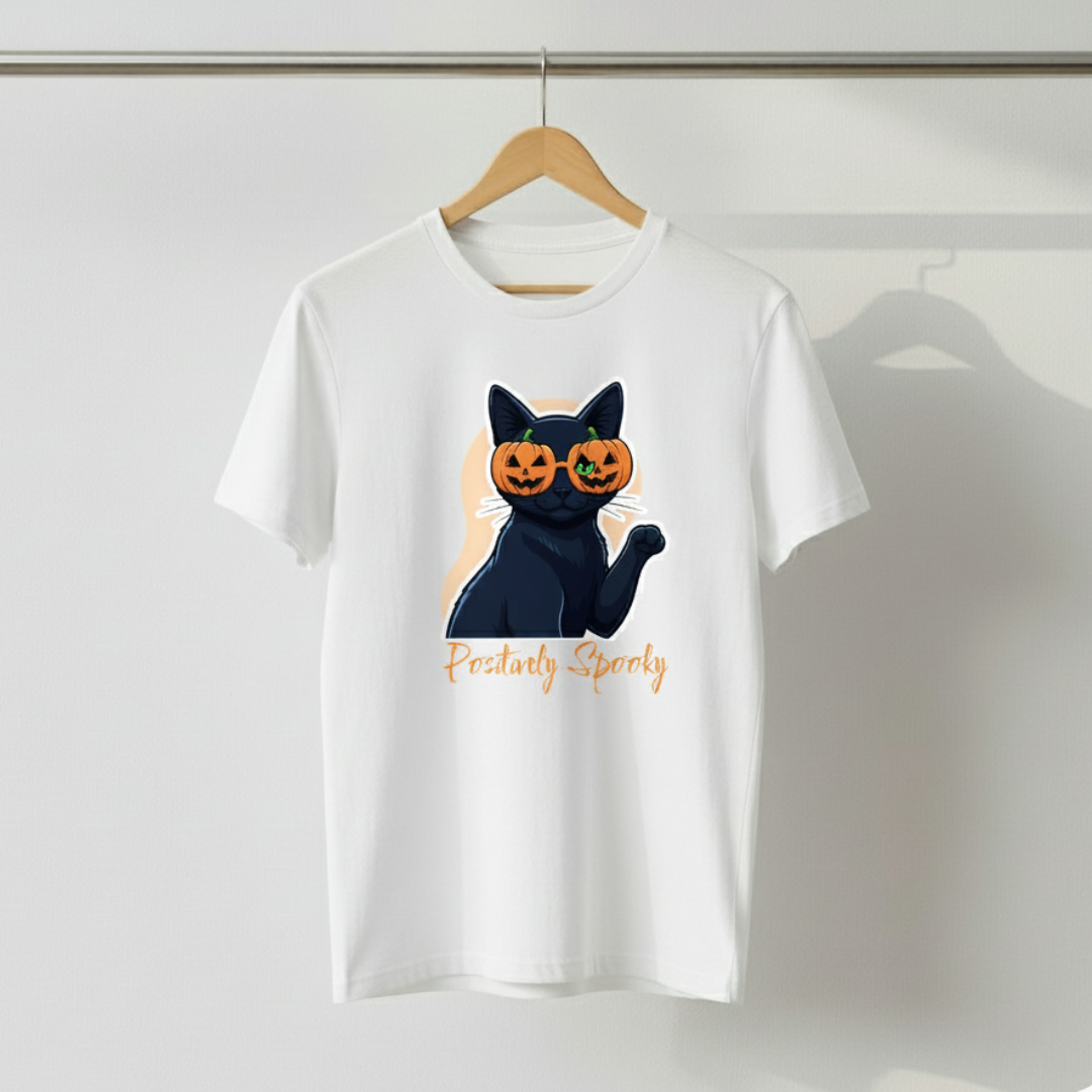 Pawsitively Spooky T-Shirt – Halloween Cat Graphic Tee