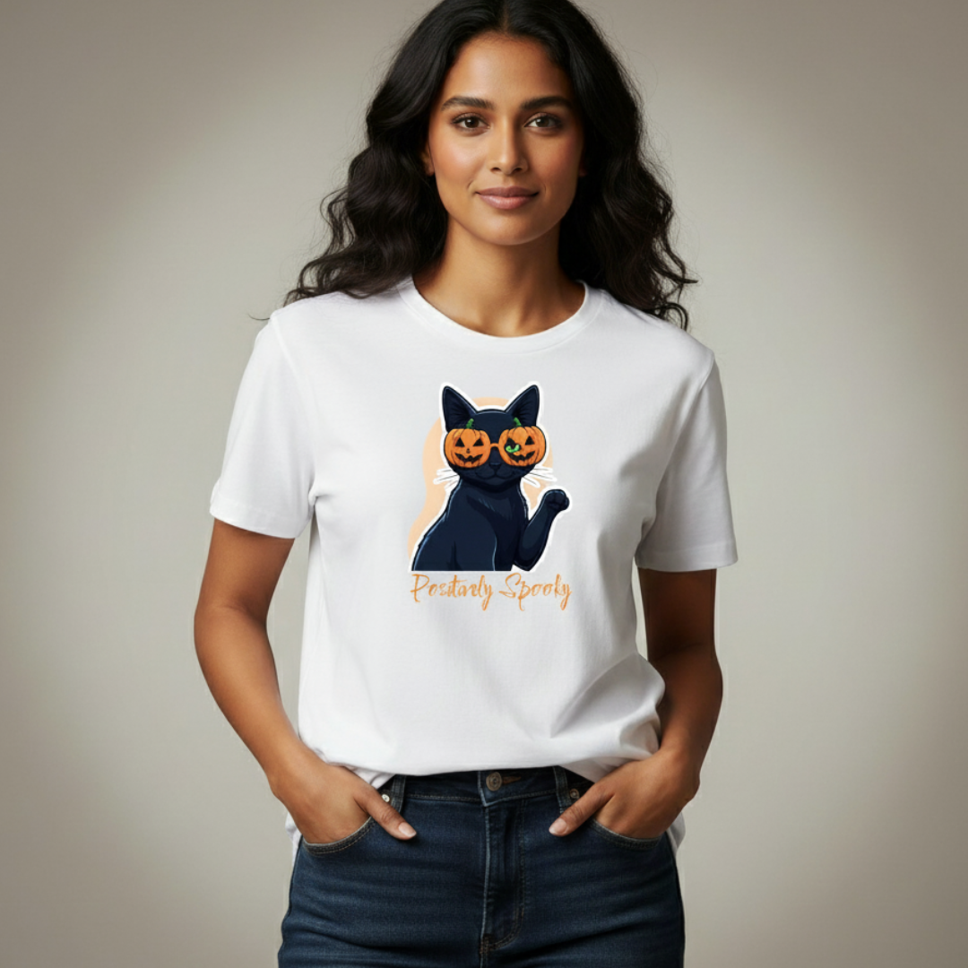 Pawsitively Spooky T-Shirt – Halloween Cat Graphic Tee