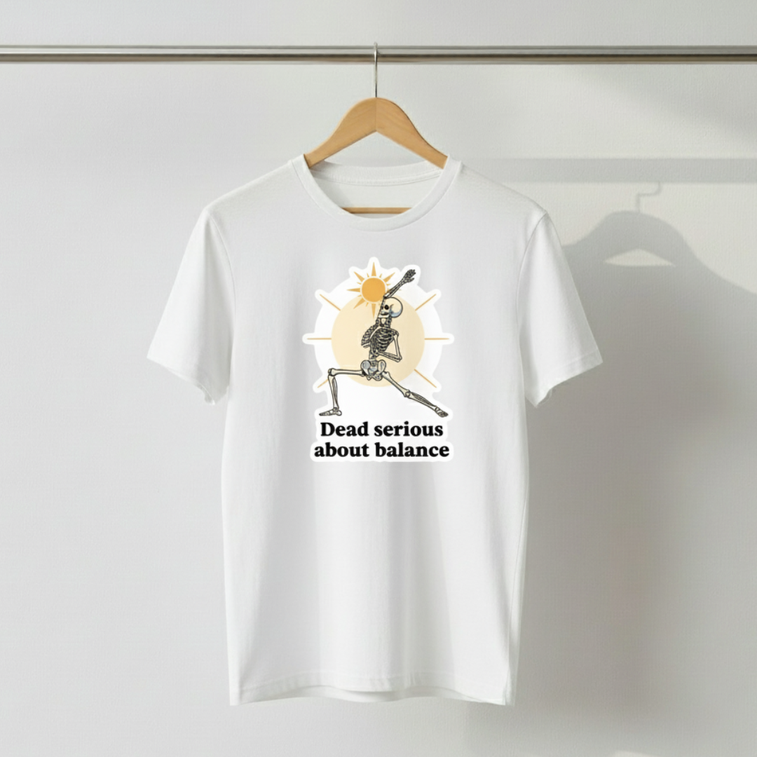 Dead Serious About Balance T-Shirt – Funny Skeleton Yoga Graphic Tee
