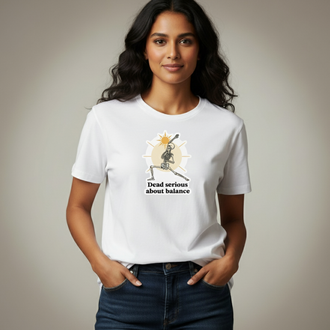 Dead Serious About Balance T-Shirt – Funny Skeleton Yoga Graphic Tee