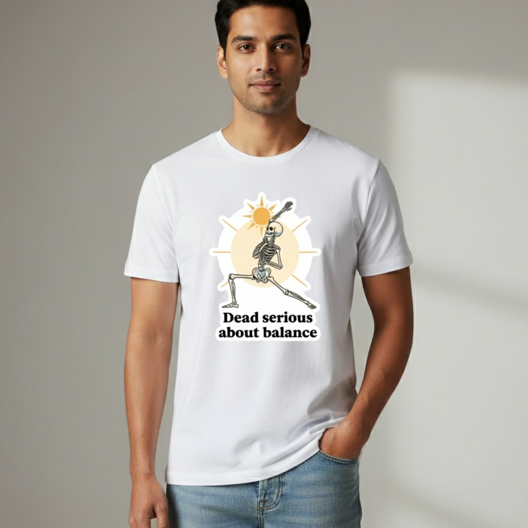 Dead Serious About Balance T-Shirt – Funny Skeleton Yoga Graphic Tee