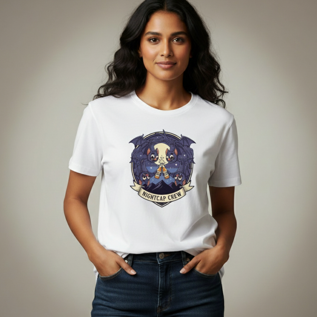 Nightcap Crew T-Shirt – Quirky Bat Lovers’ Halloween Tee