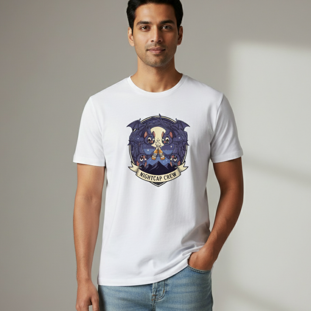 Nightcap Crew T-Shirt – Quirky Bat Lovers’ Halloween Tee